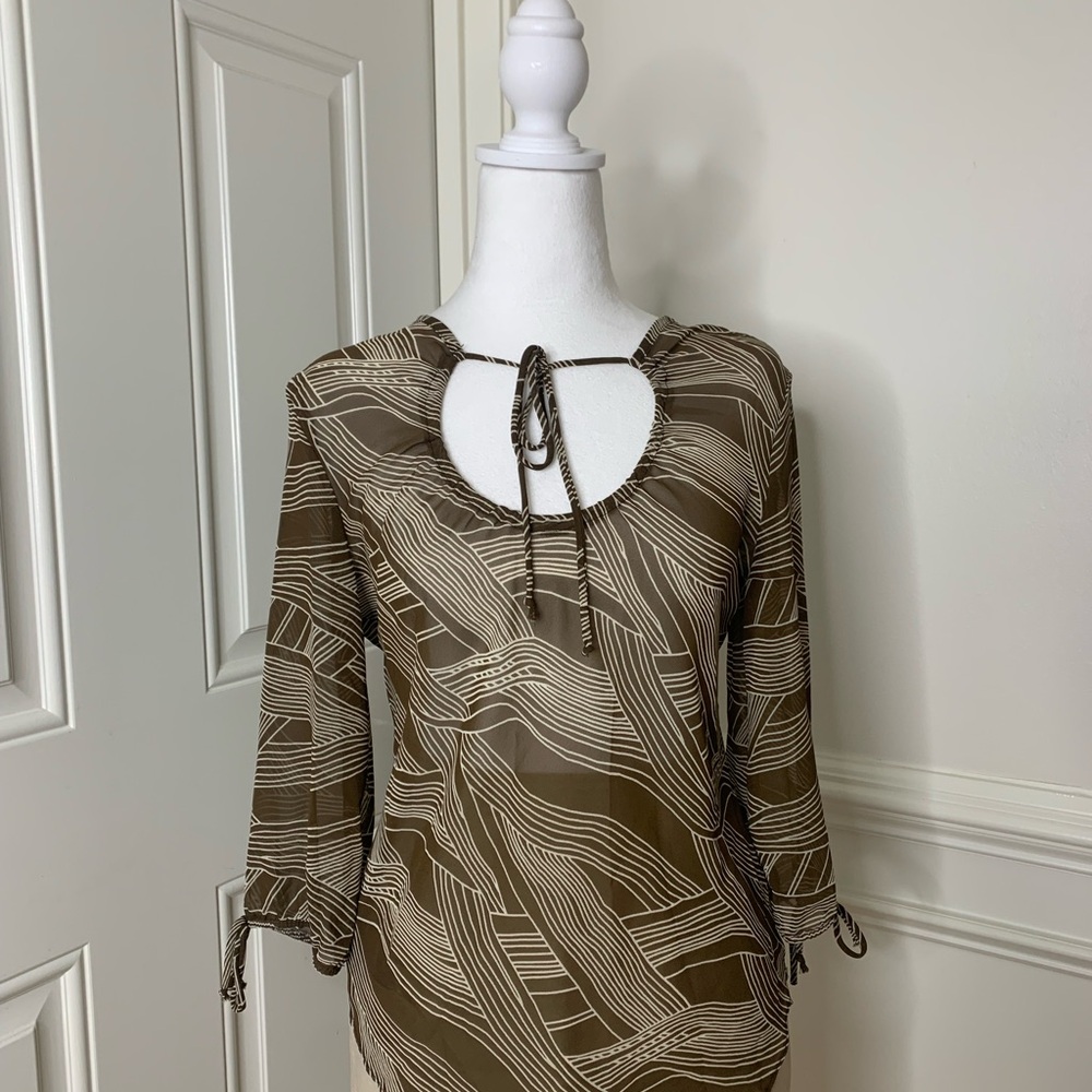 Vintage 90’s Eligio brown and white striped sheer top